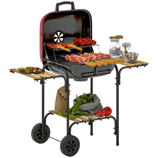 Charcoal Barbecue Grill Portable BBQ Grill with 1840 cm² Cooking Area, 3 Shelves, Adjustable Vent, Wheels for Outdoor Cooking, Garden Party
