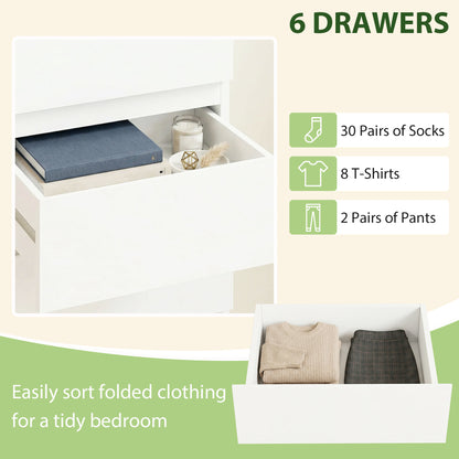 Slim 6-Drawer Chest | High-Gloss White Tallboy with Handle-Free Fronts & Wall Anti-Tip Kit | MDF Bedroom Storage | 40W × 35D × 109Hcm