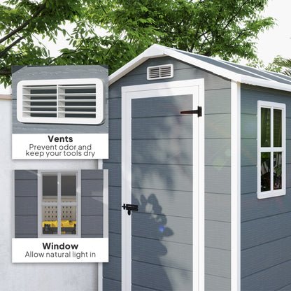 Outsunny 4 x 6ft Garden Shed, Plastic Shed with Floor, Window, Lockable Door and Vents, Resin Tool Shed for Outdoor Patio, Grey