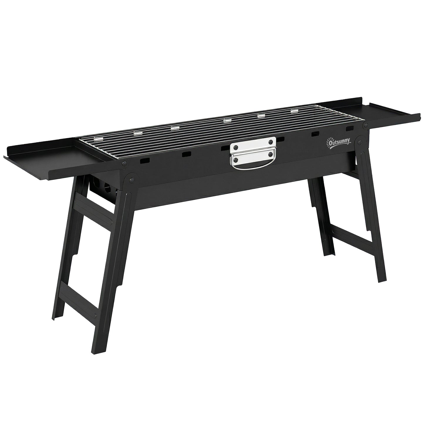 Outsunny Portable BBQ Grill, Foldable Charcoal Grill for Camping and Picnics with 2 Side Shelves and Handle