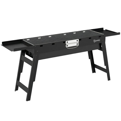 Outsunny Portable BBQ Grill, Foldable Charcoal Grill for Camping and Picnics with 2 Side Shelves and Handle