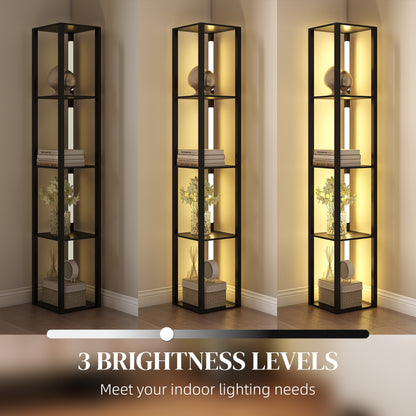 Floor Lamp with Shelves, 4 Layer Dimmable Column Modern Standing Lamp with 3 Brightness Levels and Foot Switch, Black