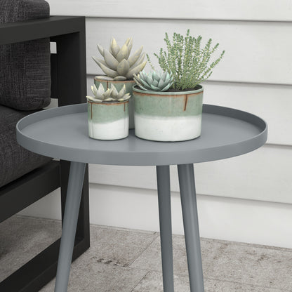 Outsunny Round Garden Coffee Table, Outdoor Side Table with Rounded Steel Edge, Ø40 x 50H cm, Grey
