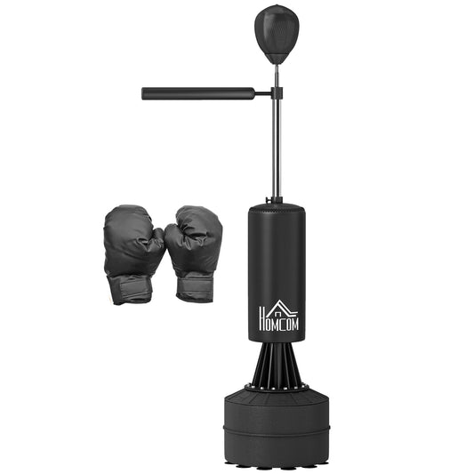 155-205cm 3-IN-1 Freestanding Boxing Punching Bag Stand, Boxing Speed Trainer with Rotating Flexible Arm, Speed Ball, Fillable Base, Black