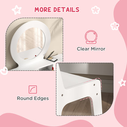 AIYAPLAY Kids Dressing Table Set Kids Make up Table with Stool and Mirror, Storage Drawers, Gift for Aged 3-8