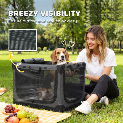 Medium Soft Dog Crate | Pop-Up 8-Rod Frame | 3-Sided Mesh | Full-Zip Closure | Removable Washable Pad | Folds to 54 x 20 x 20cm | Dogs up to 20kg | Army Green