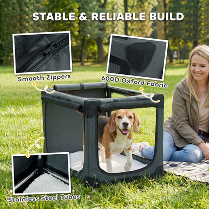 Medium Soft Dog Crate | Pop-Up 8-Rod Frame | 3-Sided Mesh | Full-Zip Closure | Removable Washable Pad | Folds to 54 x 20 x 20cm | Dogs up to 20kg | Army Green