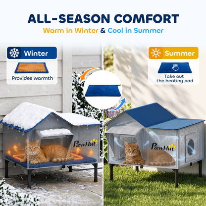 Heated Outdoor Cat House with 34W 230V Heating Pad | 5-Layer Insulation | PU Waterproof Shell | 5cm Elevated Base | Lock-Free Escape Door | 51x41x55cm | Up to 2 Cats | Light Grey