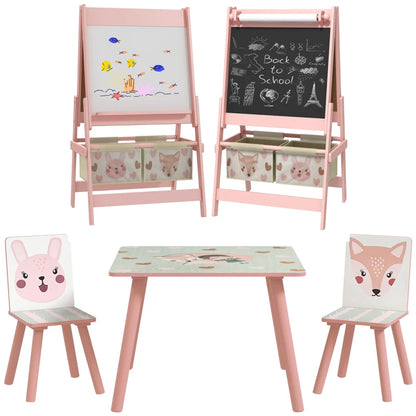 Kids Table and Chair Set And Kids Easel With Paper Roll, Storage Baskets, Kids Activity Furniture Set