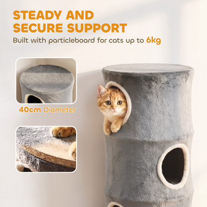 4-Tier Cat Tower | Grey Indoor Cat Condo with Washable Plush Cover, Cubbies & Climbing Levels | 6kg