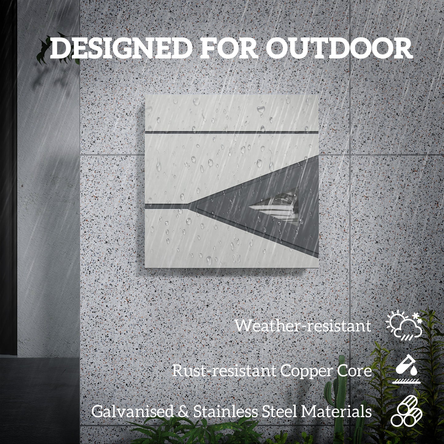 Wall Mounted Post Box with Viewing Window, 2 Lock, Modern Galvanised Steel Mailbox with Copper Core, Weatherproof Letterbox - Silver