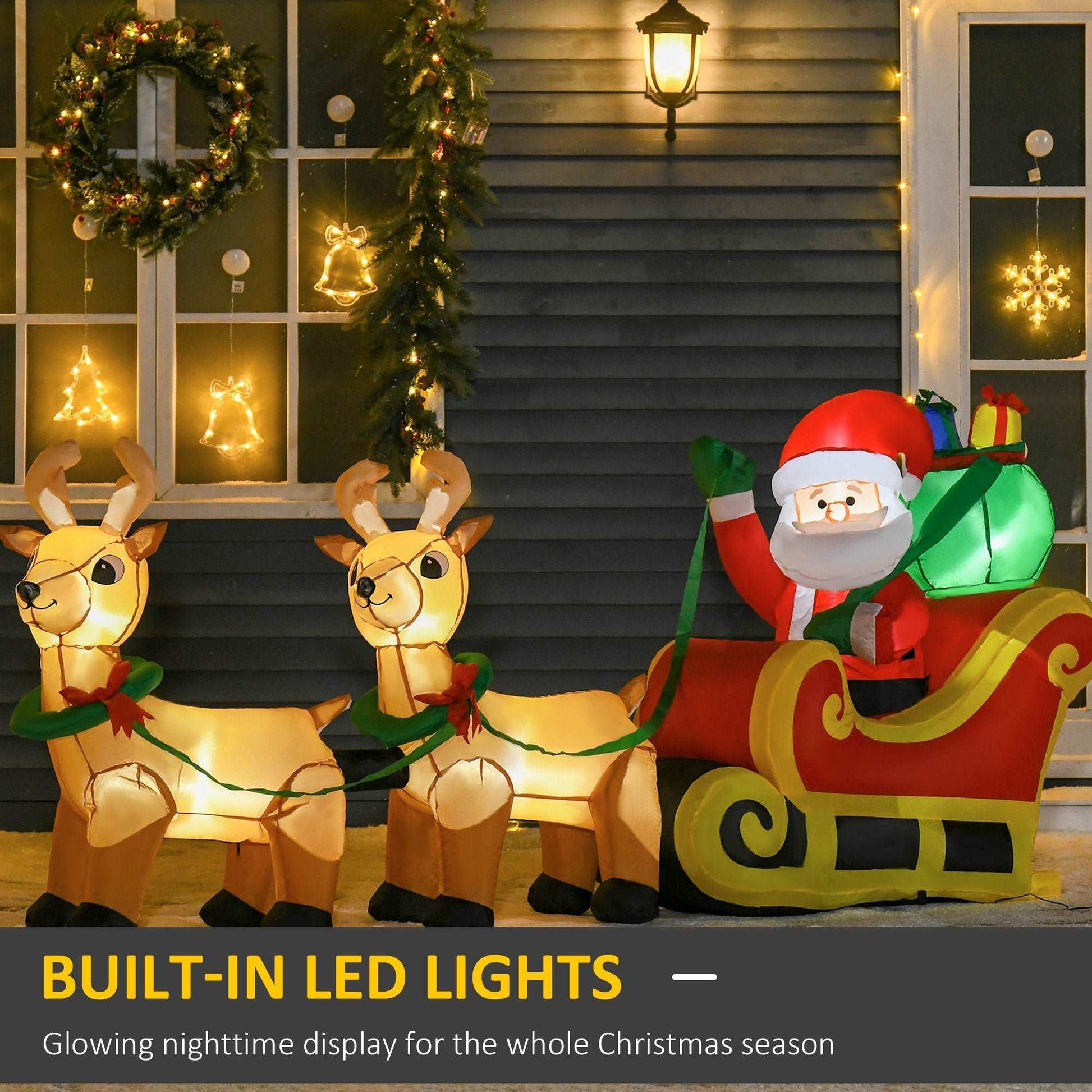 1.1m Christmas Inflatable Santa Claus on Sleigh, LED Lighted for Home Indoor Outdoor Garden Lawn Decoration Party Prop
