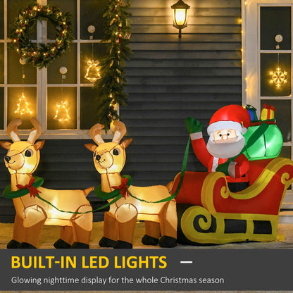 1.1m Christmas Inflatable Santa Claus on Sleigh, LED Lighted for Home Indoor Outdoor Garden Lawn Decoration Party Prop