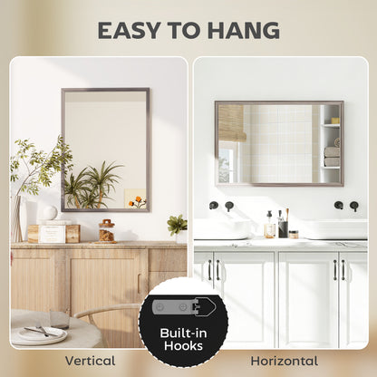 Rectangle Wall Mirror | Grey Wood Effect Frame | 50 x 70 cm
