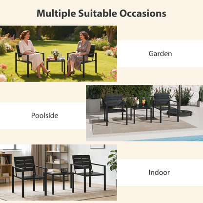 3 Piece Garden Bistro Set | 2 Chairs & Table | HDPE Surfaces | Powder Coated Steel Frame | Weather Resistant | 120kg | Black