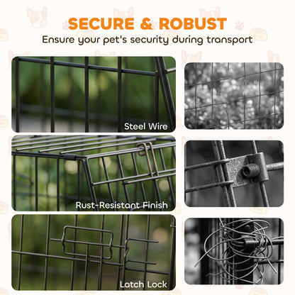 Collapsible Car Dog Crate | Slanted Boot-Fit Design | Removable Tray | Secure Latch | 76 x 48 x 53cm | Small Dogs | Black