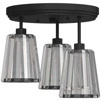 3-Light Crystal Glass Ceiling Light | Triple E27 Sockets | Clear Crystal Shades | Ø32cm | 40–120W | 220–240V | Hallway Bedroom Living Room | Bulbs Not Included | Gold Tone
