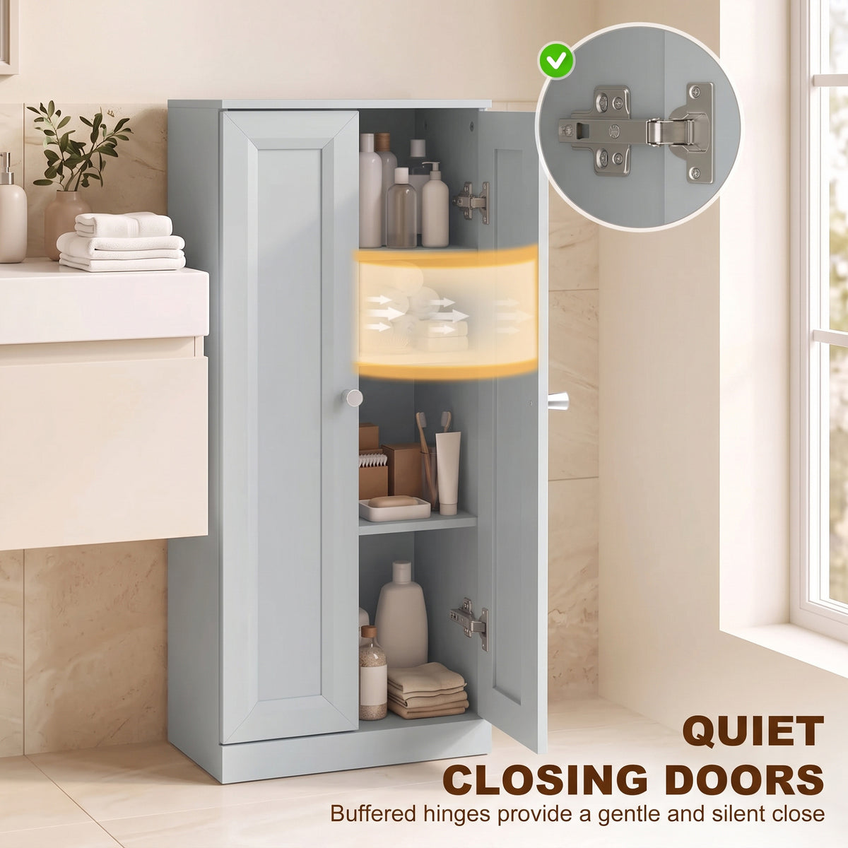 Narrow Bathroom Cabinet | Light Blue | Particleboard MDF | 38x26x97cm | 2 Doors 4 Tiers | Soft-Close Hinges | Anti-Tip | 20kg | Nordic Style | Freestanding Slim Cupboard