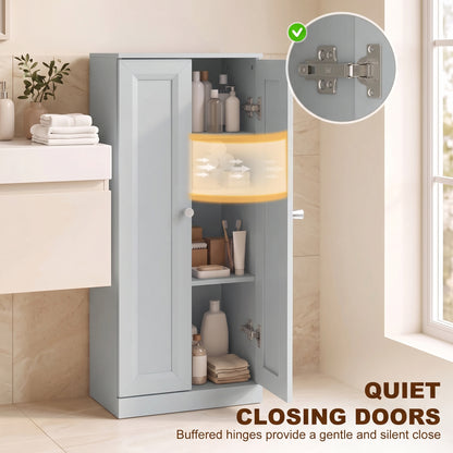 Narrow Bathroom Cabinet | Light Blue | Particleboard MDF | 38x26x97cm | 2 Doors 4 Tiers | Soft-Close Hinges | Anti-Tip | 20kg | Nordic Style | Freestanding Slim Cupboard