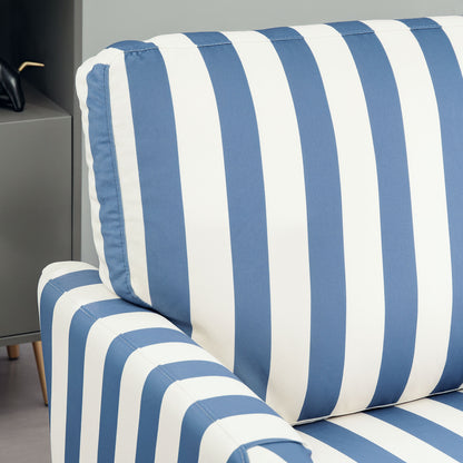 Modern Accent Chair, Velvet Armchair with Stripe, Turned Legs and Wide Seat, Upholstered Snuggle Chair for Living Room, Bedroom, Blue and White