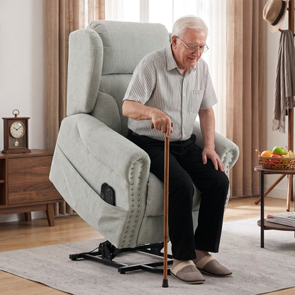 Power Lift Riser Recliner Chair with 8-Point Massage & Lumbar Heat | 45° Lift 150° Recline | Chenille Upholstery | USB Charging | 35cm Wall Clearance | 120kg Capacity | Light Grey | 89x94x107cm