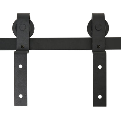 Sliding Barn Door Hardware Track Kit | 200cm Rail | 2 Doors | 90kg | Carbon Steel | Industrial Rollers | 35-40mm Door Panels | Wood & Cement Walls | Black