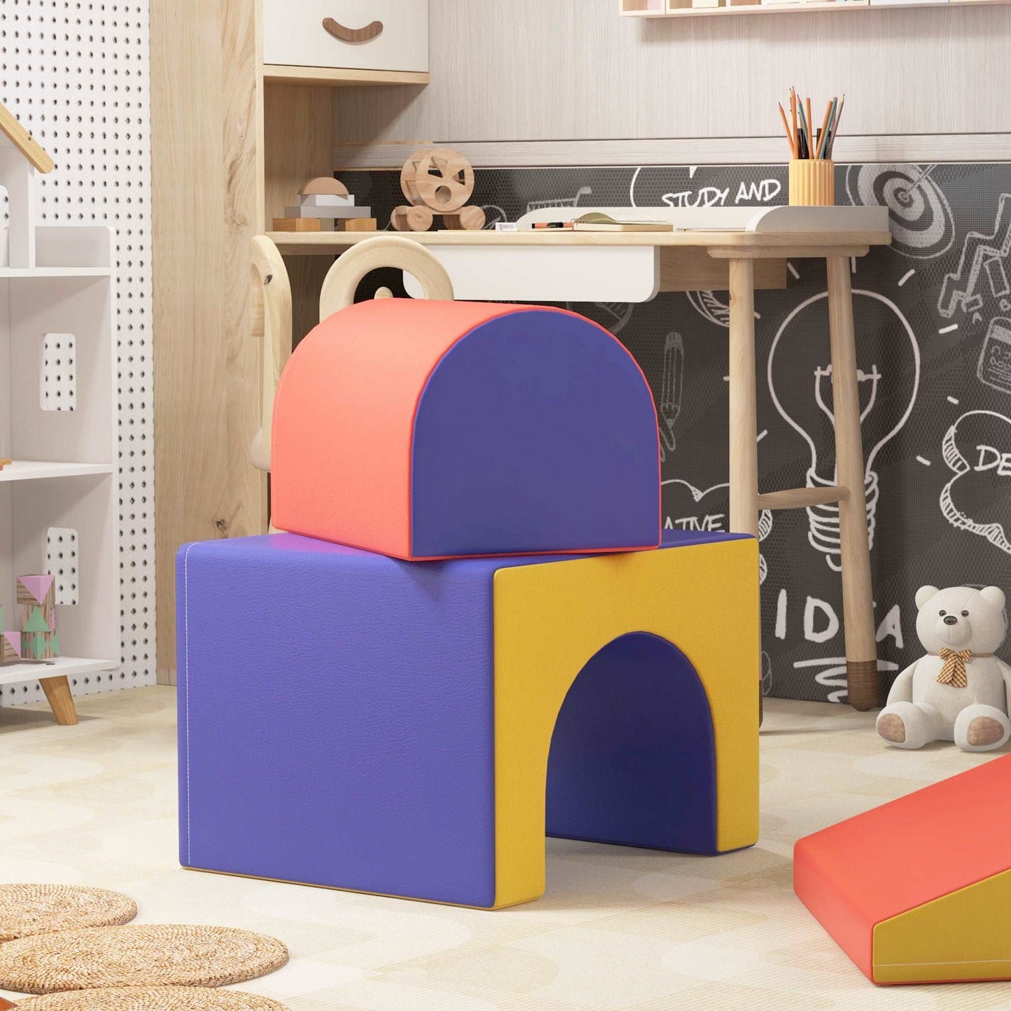 4-piece Padded Foam Blocks Soft Play Set for Toddlers 1-3 Years, Red
