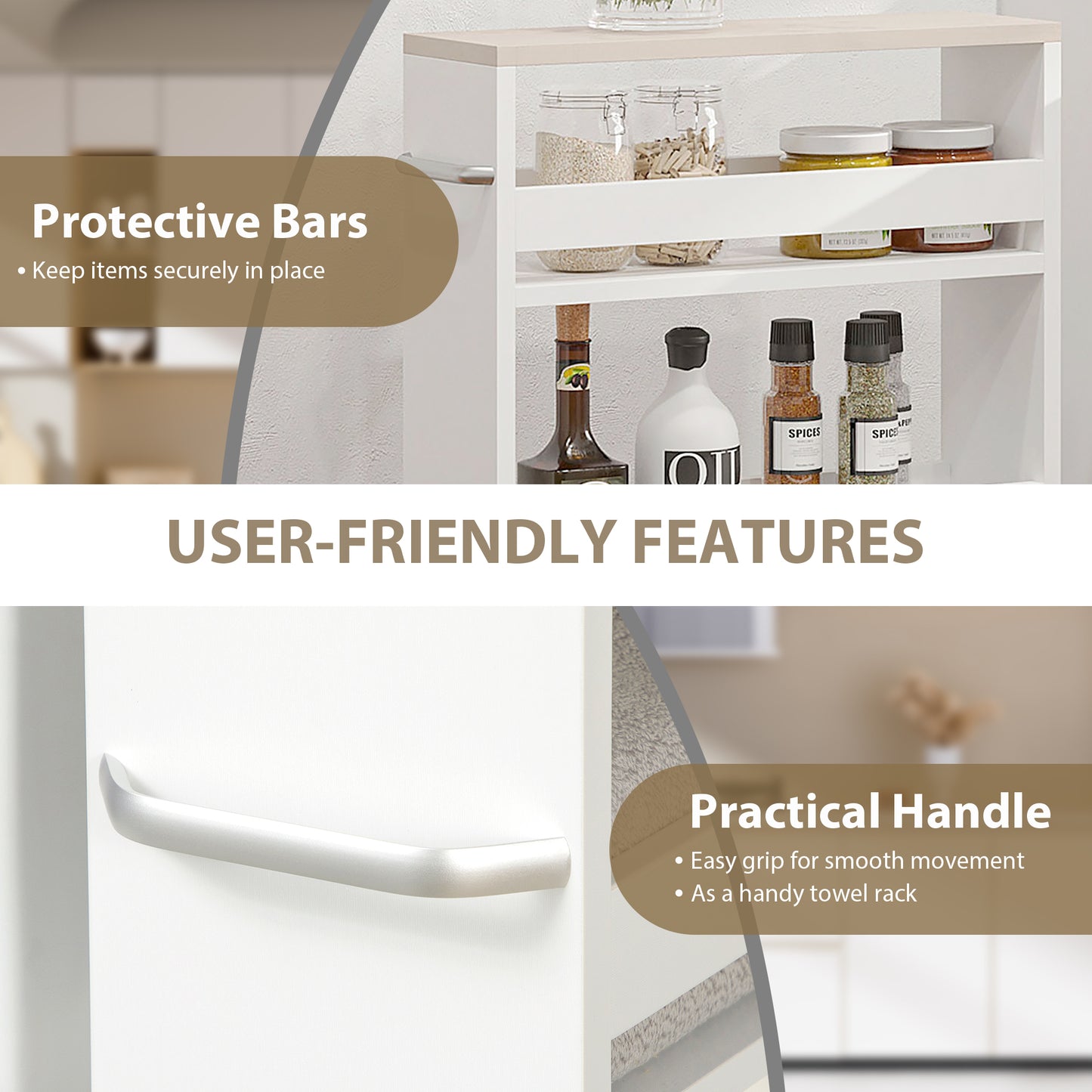 4-Tier Slim Bathroom Storage Trolley | 4 Wheels & Side Handle | Moisture-Resistant Laminated MDF | 10kg Total 2.5kg Per Shelf | Fits Between Toilet & Bath | 48x15x80cm | White