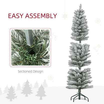 5ft Artificial Pencil Christmas Tree with 263 Snow Flocked Tips, Metal Base