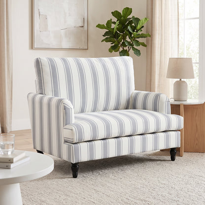 Velvet Accent Armchair | Stripe Design | Turned Rubberwood Legs | 12cm Seat Cushion | 24cm Back Cushion | Wide 90cm Seat | 120kg | 115x82x82cm | Grey & Black