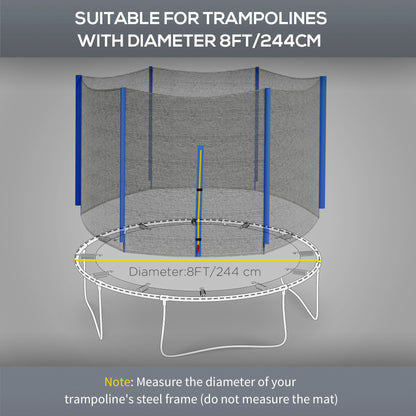 SPORTNOW Trampoline Net Replacement for 8ft Round Trampoline with 6 Straight Poles, Weather-Resistant Trampoline Netting Replacement with Zipped Entrance, Poles Not Included, Blue