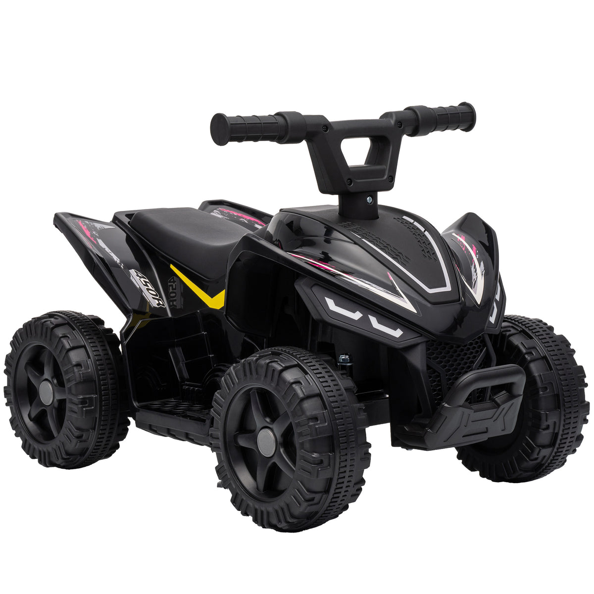 AIYAPLAY 6V Kids Electric Quad Bike | Hot Pink, Black or White | Handlebar Button Control | 2km/h Forward Ride | Ages 18–48 Months | 25kg Limit