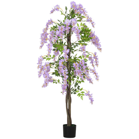 Artificial Wisteria Flower, Tall Fake Plant with 756 Leaves and 54 Flowers in Pot, Decorative Artificial Plant for Home Indoor Decor, 180 cm, Purple