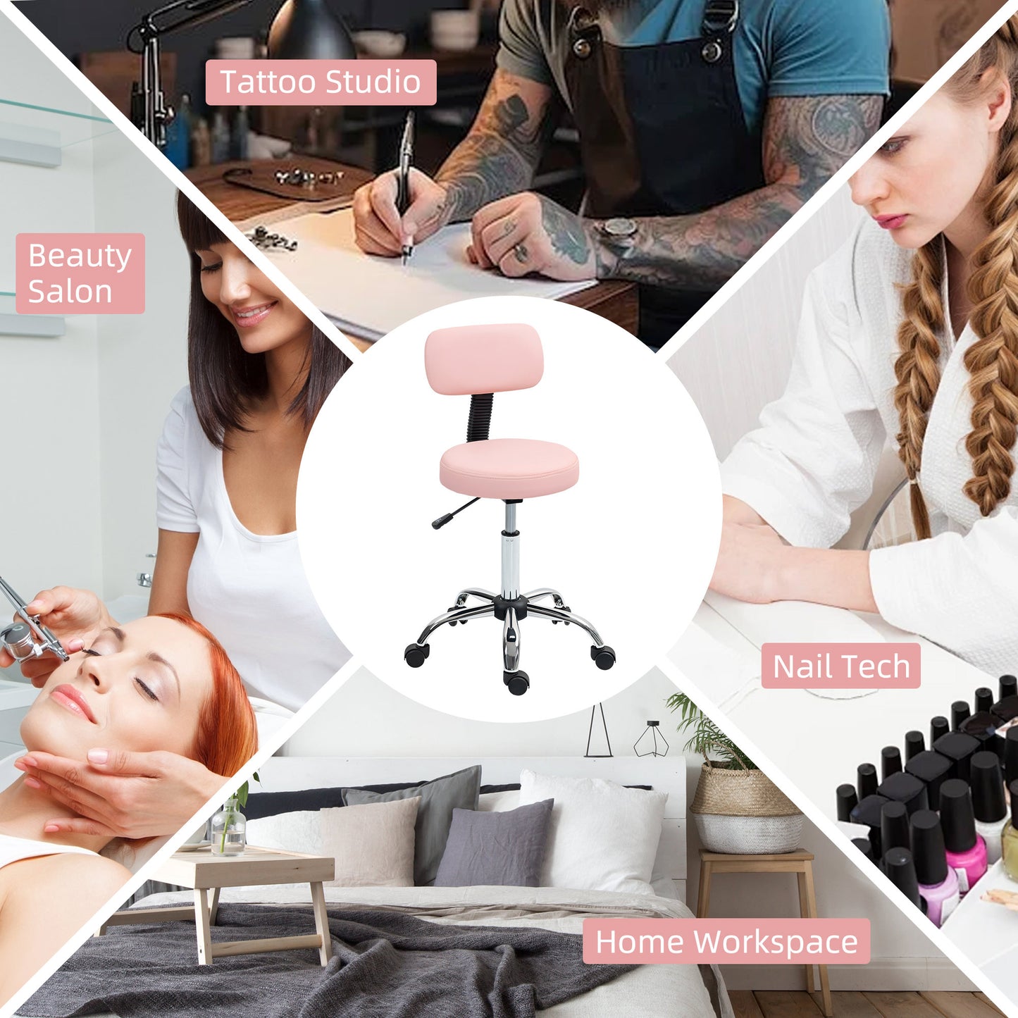 360° Swivel Seat Salon Stool - Pink