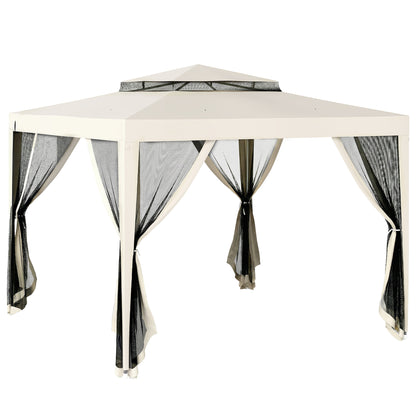 Outsunny 3 x 3 m Gazebo, Netting Party Tent, Patio Canopy Outdoor Event Shelter with Double Tier Roof