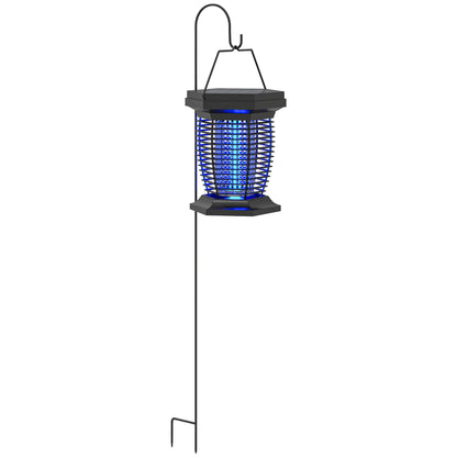 Outsunny 2-in-1 Electric Fly Zapper with UVA Light, Hanging Garden Lantern, Solar and USB-DC Rechargeable Insect Mosquito Bug Zapper, Fly Killer for Indoor and Outdoor Use, Black