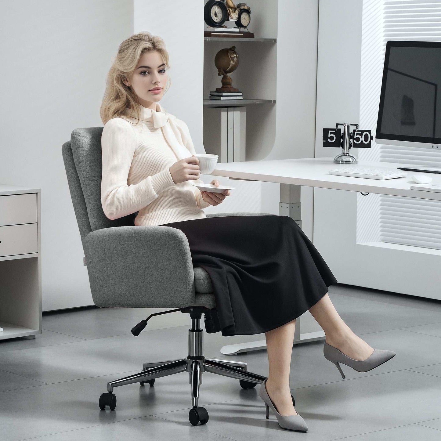 91-99cm Sherpa Fleece Office Chair - Grey