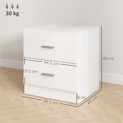 Set of 2 Modern Bedside Tables | 2 Drawers | Clean White Finish | 45x49cm