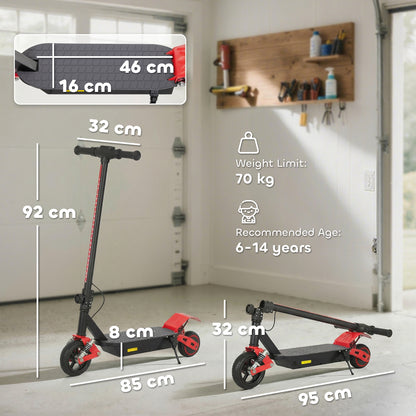 Kids Electric Scooter – 200W Motor, 15km/h, 6km Range, Dual Suspension, LCD Display, LED Lights, Foldable, Ages 6–14 – Red