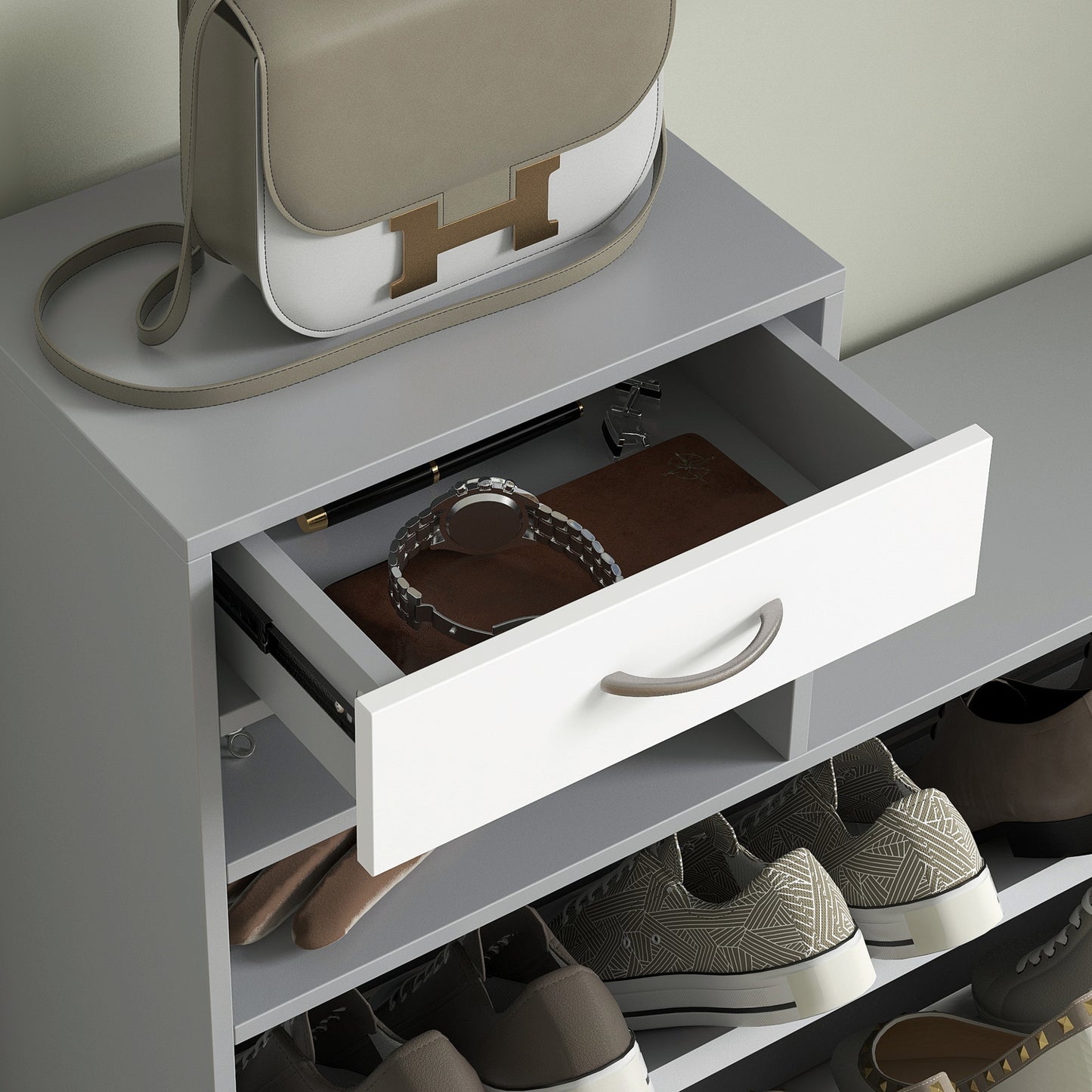 Three-in-One Hallway Storage Set - Grey/White