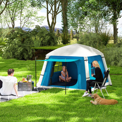 Inflatable Camping Tent w/ Hand Pump, Easy Setup 1/2 Person Blow Up Tent Waterproof 190T Taffeta w/ Mesh Windows, Doors and Carry Bag