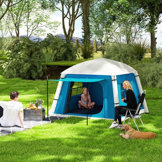 Inflatable Camping Tent w/ Hand Pump, Easy Setup 1/2 Person Blow Up Tent Waterproof 190T Taffeta w/ Mesh Windows, Doors and Carry Bag