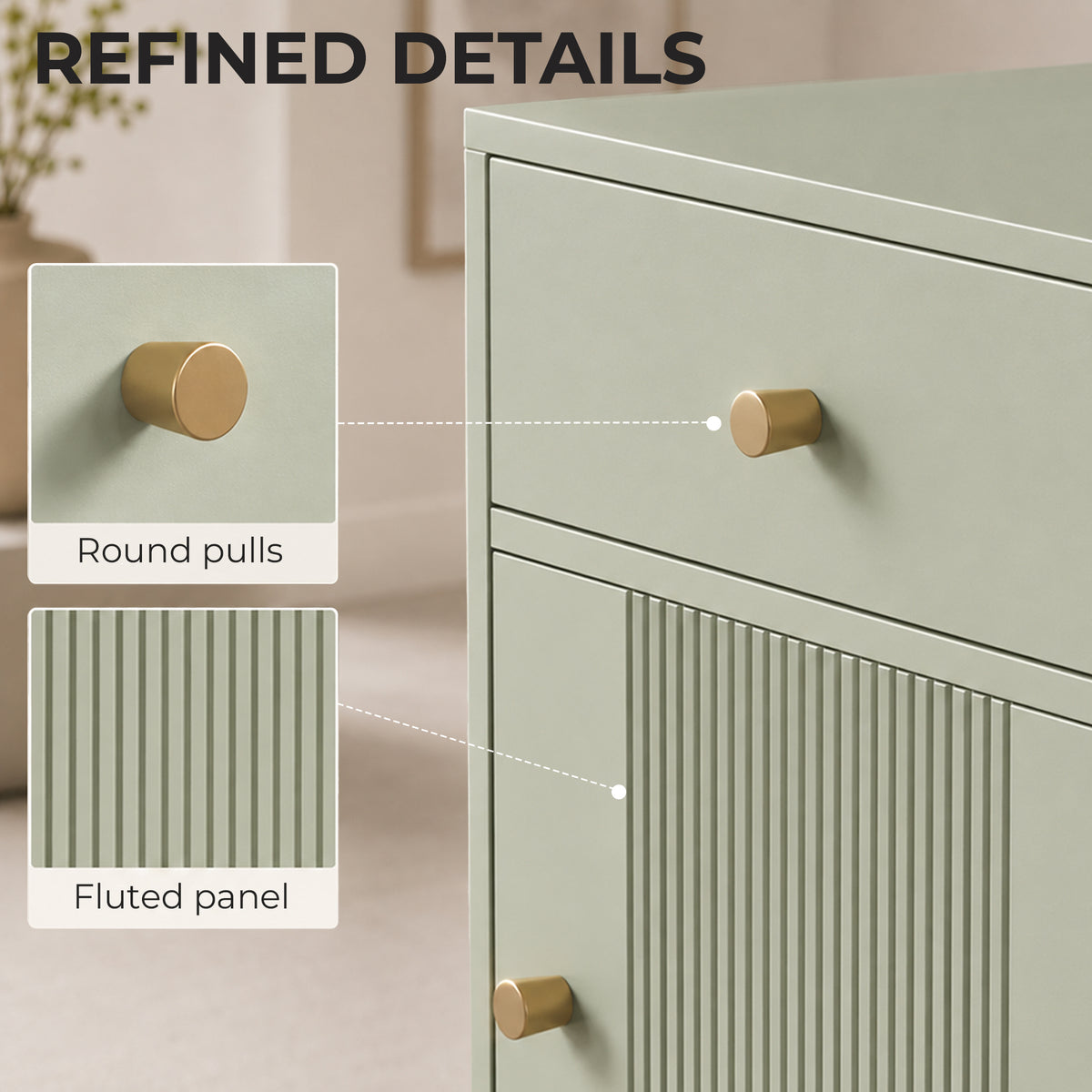 Set of 2 Modern End Tables | Light Green | Particleboard Metal Legs | 40x35x60cm Each | Drawer Cabinet & Shelf | 40kg | Melamine Surface | Metal Slide Runners | Living Room Bedroom