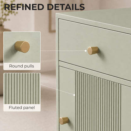 Set of 2 Modern End Tables | Light Green | Particleboard Metal Legs | 40x35x60cm Each | Drawer Cabinet & Shelf | 40kg | Melamine Surface | Metal Slide Runners | Living Room Bedroom