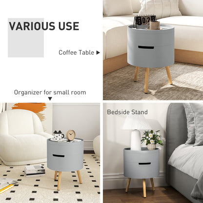 3-Tier Coffee Table, Round End Table with 2 Hidden Compartments and Detachable Tray, with Storage for Living Room, Grey