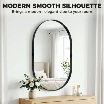 Rectangular Wall Mirror | Elevated 4cm Aluminium Alloy Frame | Shatterproof Tempered Glass | Moisture-Resistant Anodised Finish | MDF Backing | 60x90cm | Black