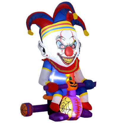 4ft Halloween Inflatable Clown on Bicycle, Blow Up Outdoor Halloween Decoration with 3 Built-in LED Lights for Garden, Party Indoor Outdoor