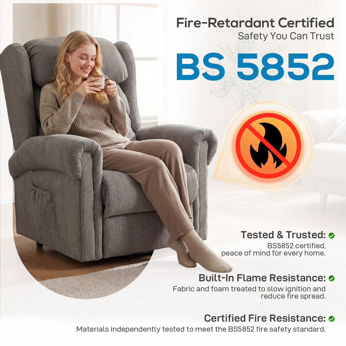 Electric Riser Recliner Chair with Power Lift | Remote Control & USB Port | 150° Recline | Pocket Springs | Velvet-Touch Fabric | 2 Side Pockets | 135kg Capacity | 92W x 95D cm Seated | Dark Grey