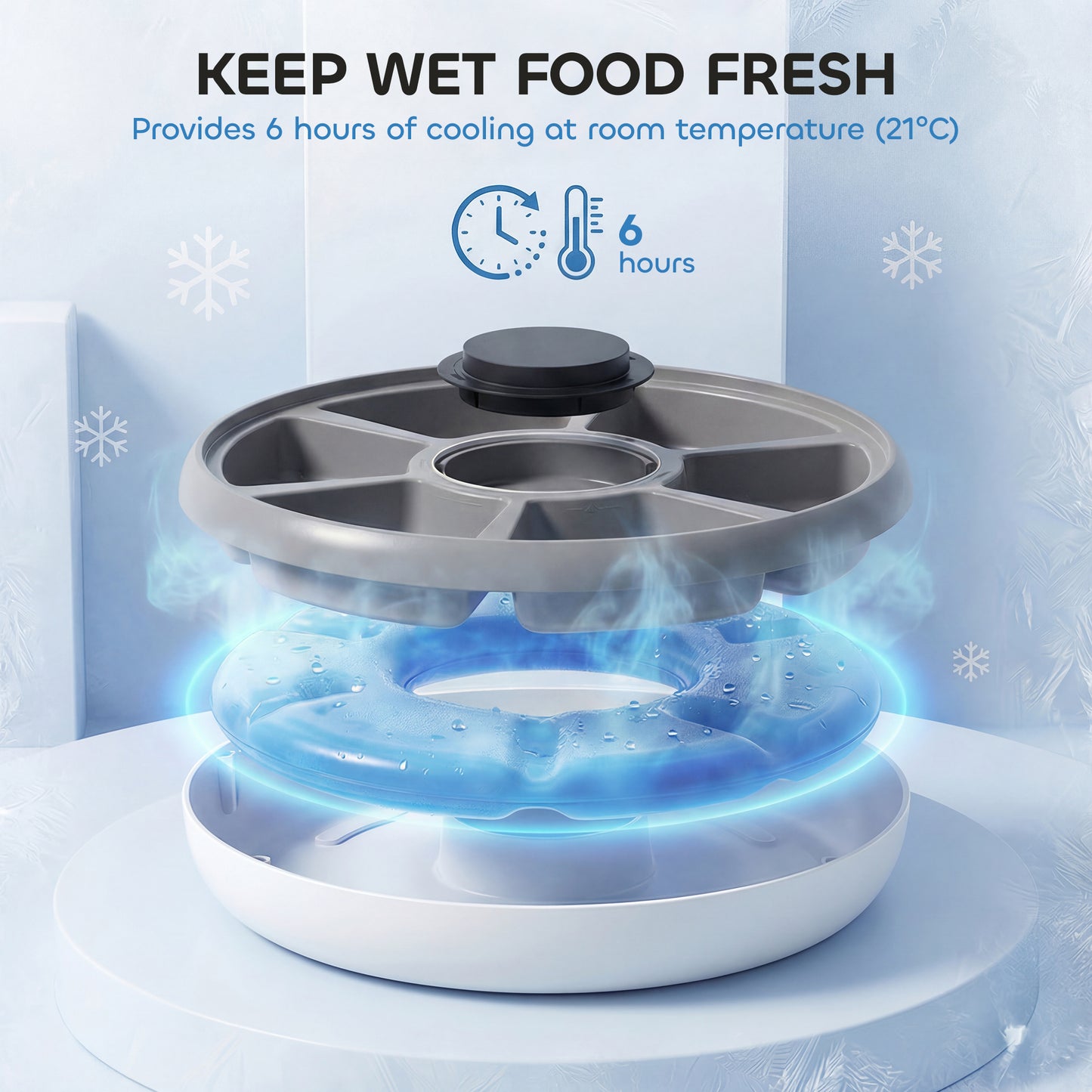Automatic Cat Feeder | 6-Meal Programmable Timer | Ice Pack | Wet & Dry Food | LED Screen | Grey