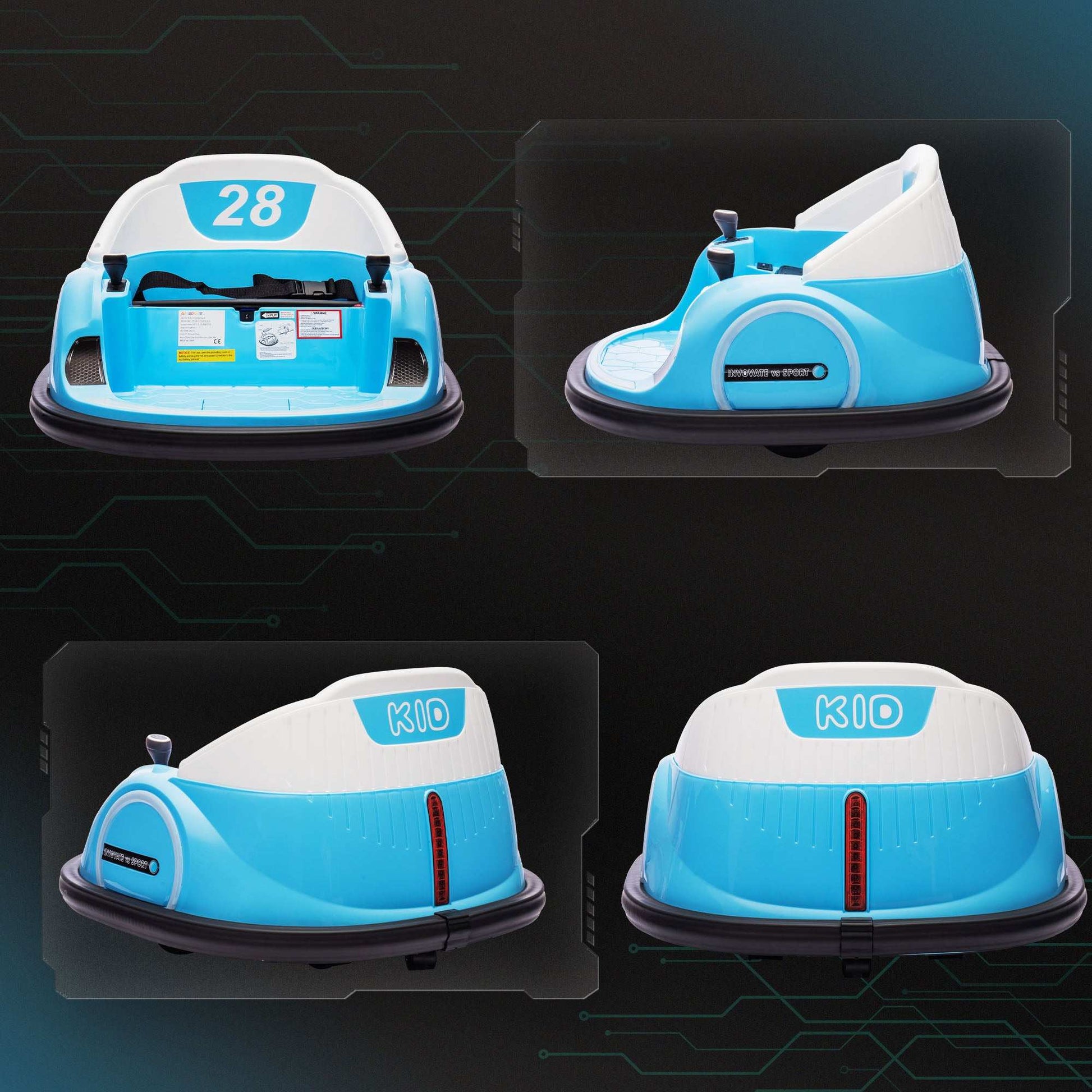 AIYAPLAY 360° Rotation Kids Bumper Car, 12V Waltzer Car with Remote Control, Dual Joysticks, Music Lights